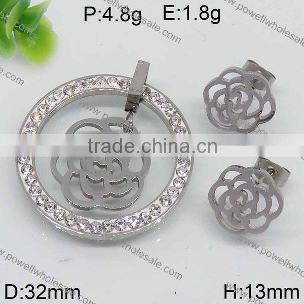 New arrival stainless steel round shape diamond jewelry set from india steel color