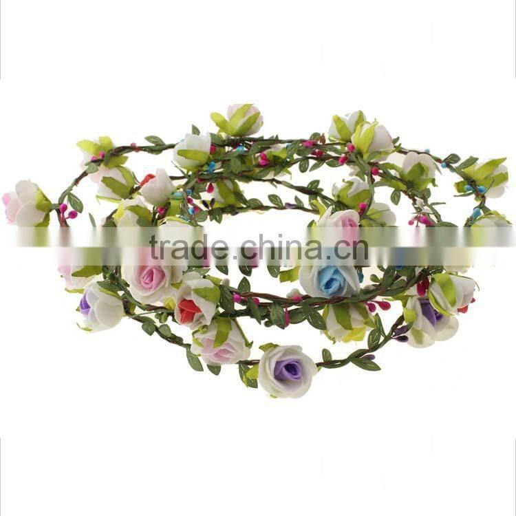 Yiwu factory manufacturer floral hairband ,6 flowers tiara/crown headband for woman
