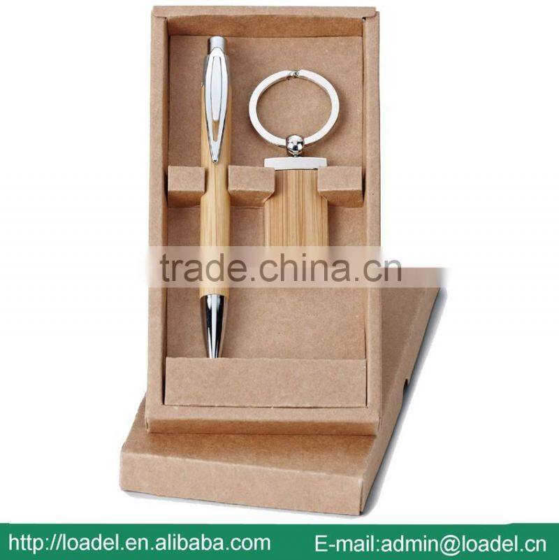 Customized logo gift keychain bamboo pen set