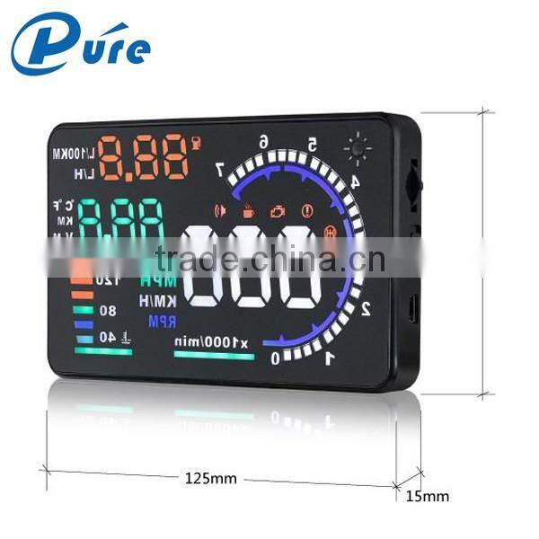 2016 A8 hud new design 5.5" car hud head up display overspeed wanring speedometer support OBDII protocol