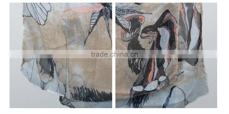 New Fashion Elegent Womens Begonia Flower Scarf Ink Style Long Cotton Neck Shawl Stole Wrap