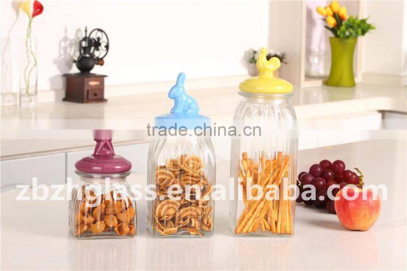Set of 3 Glass food container Glass Jar with ceramic lid