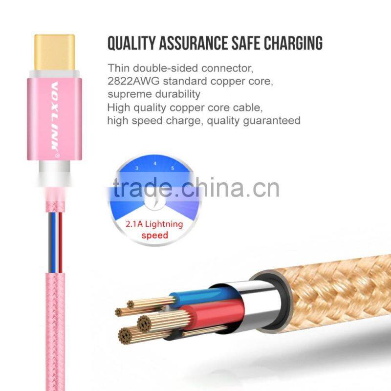 Voxlink 1m TYPE-C Male to Male Mobile Phone Data Cable Charging Cable Nylon Braided Metal Wire Type C to Type C Cable