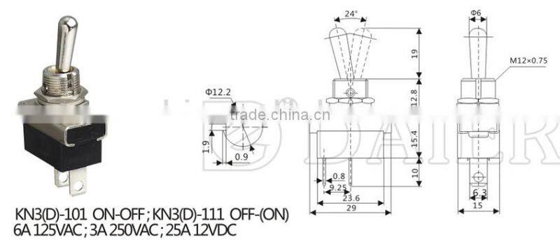 KN3(D)-101 ON-OFF machine spring return toggle switch