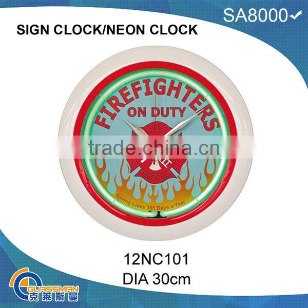 neon light wall clock with chromed shell