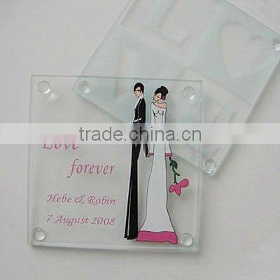 heart pattern designed wedding favor glass coaster