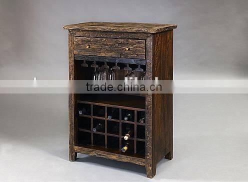Rustic Wood Wine Cabinet Vintage Wooden Decoration Tiered Liquor Display