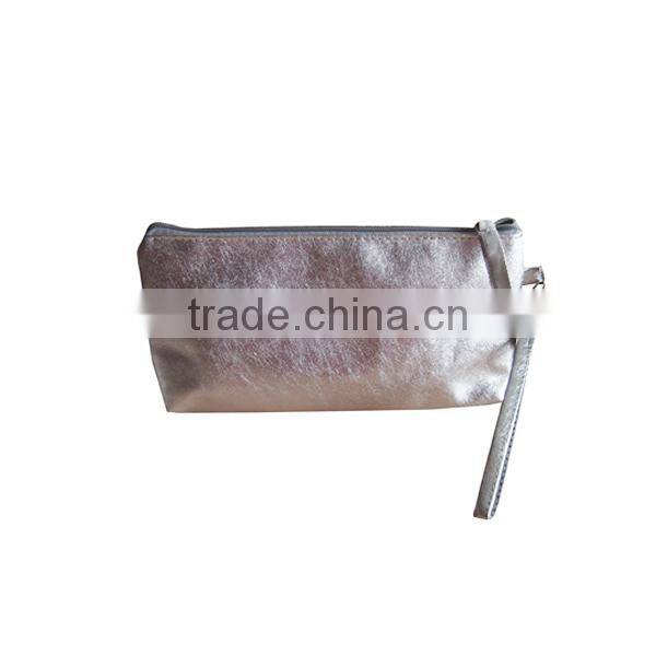 Custom silver cosmetic bag pu