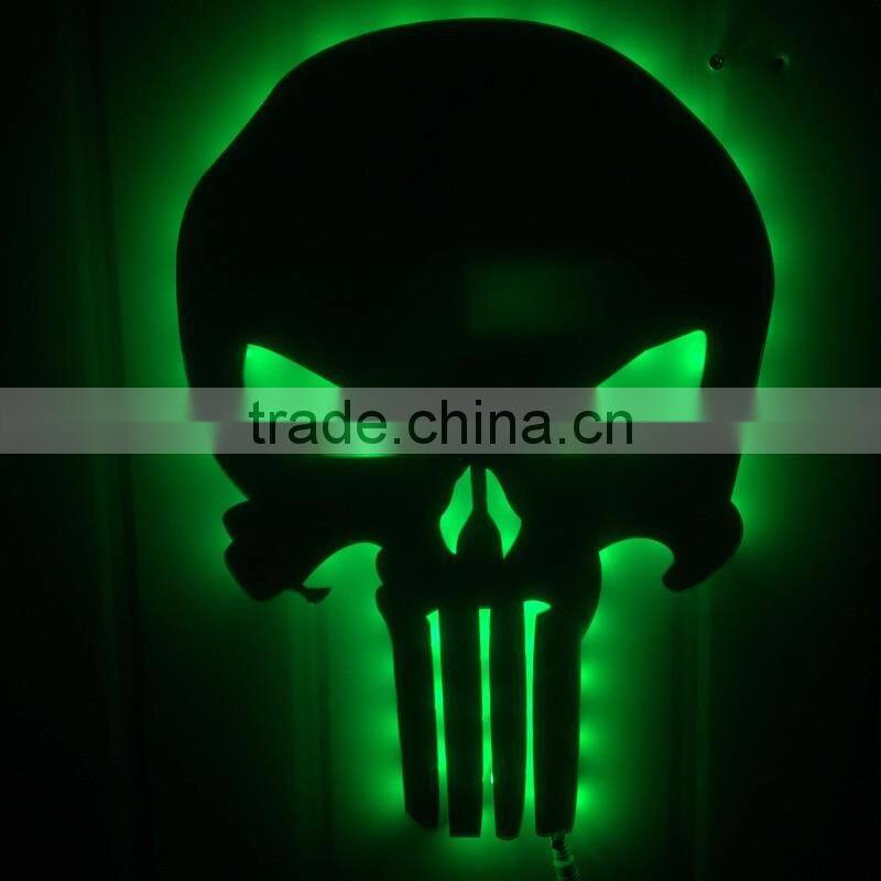 Creative Punisher Skeleton Shape Design Wall LED Light Mirror, Remote Control Colorful Decorative House Wall Mirror Light