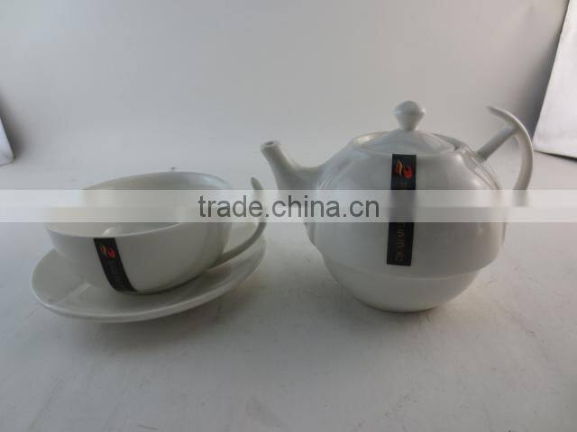 White cheap ceramic/porcelain tea pot set with special handle