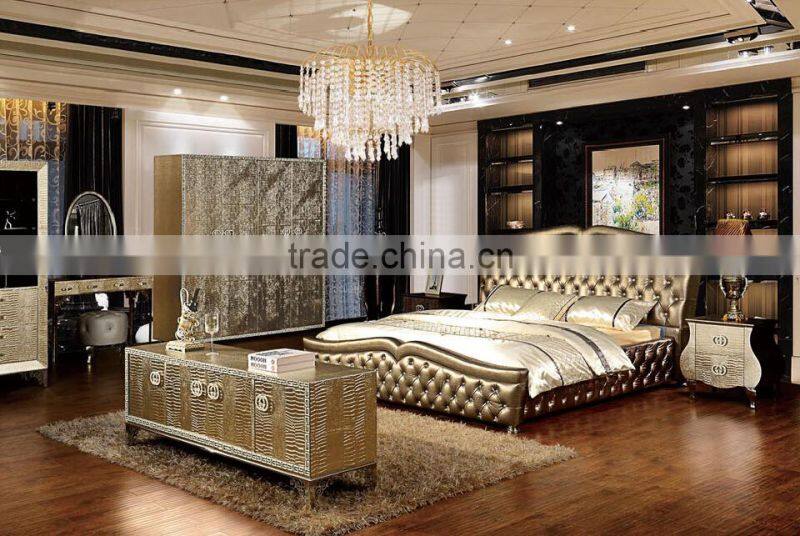 2015 hot selling luxury king size leather bedroom bed YC030