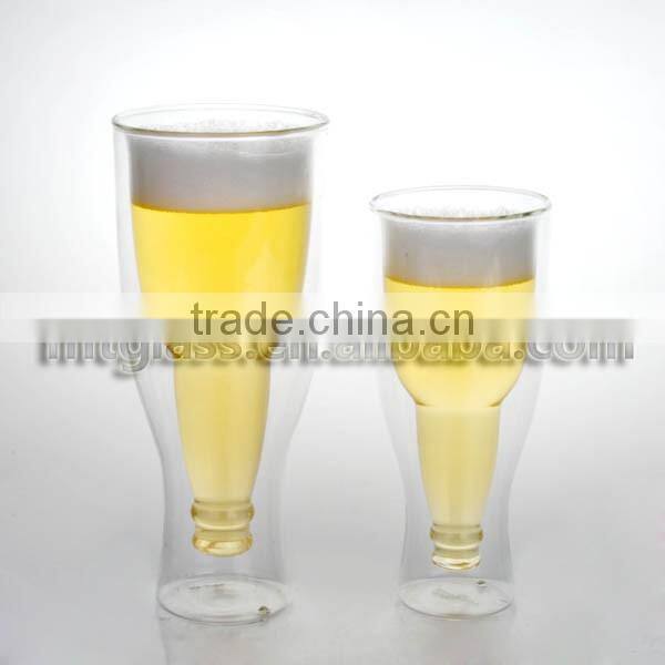 double wall beer glass beer shaped glass cup