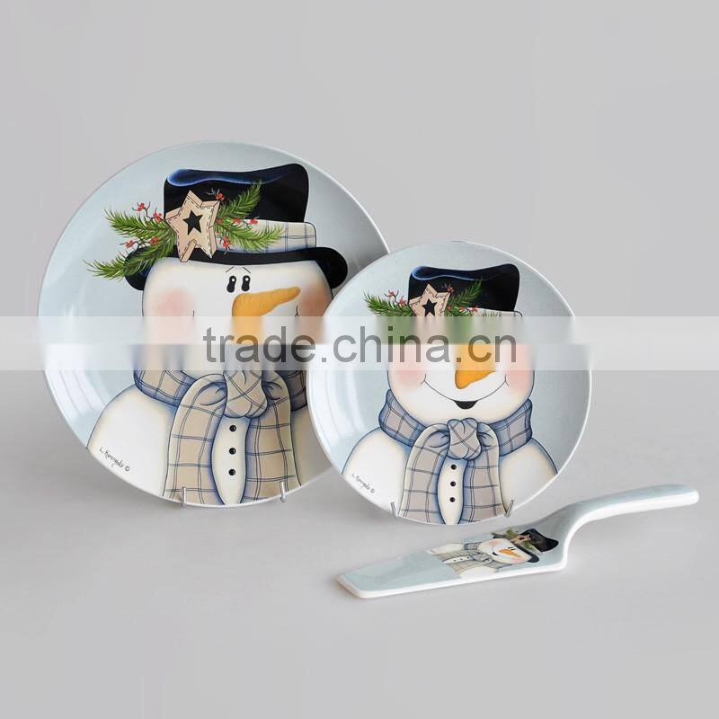 12" porcelain cake plate with server,ceramic plate with server,porcelain Christmas plate