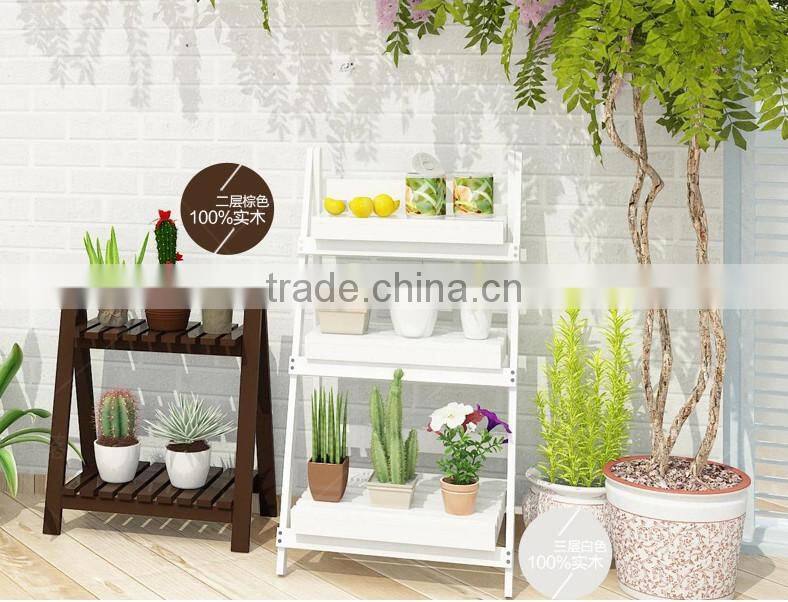 colorful 2 layers wooden flower stand healthy paint folding flower shelf