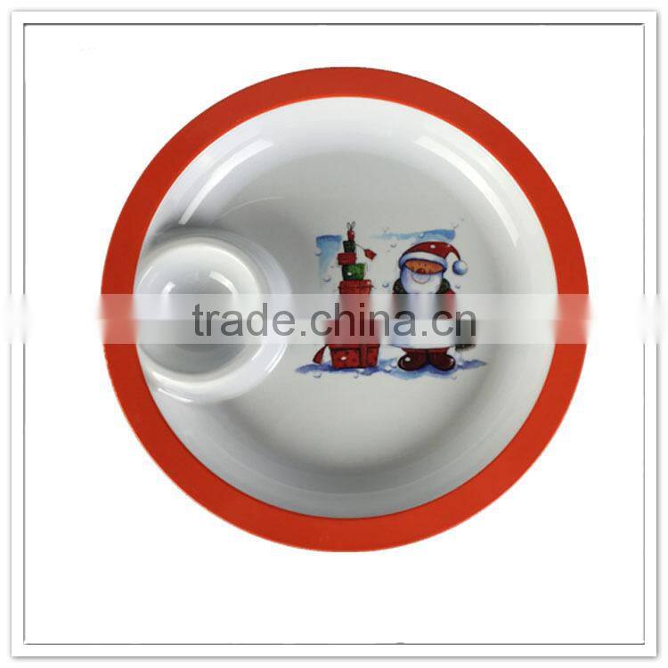 Holiday use environmental christmas round melamine chip and dip plate