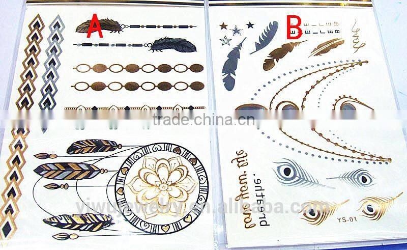 T001-004 Women Beauty And Personal Care Body Art Wholesale Golden Glitter Flash Metallic Temporary Tattoo Sticker Tattoo Supply