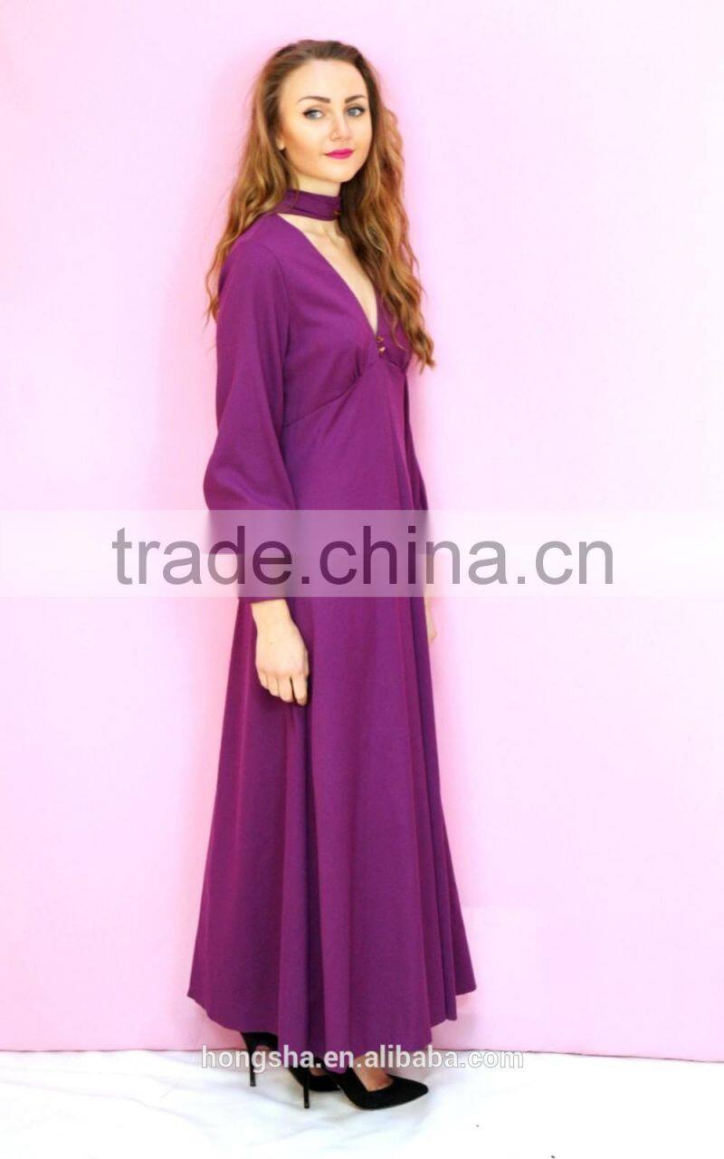 1970s vintage purple high neck maxi dresses with gold trim HSd7287