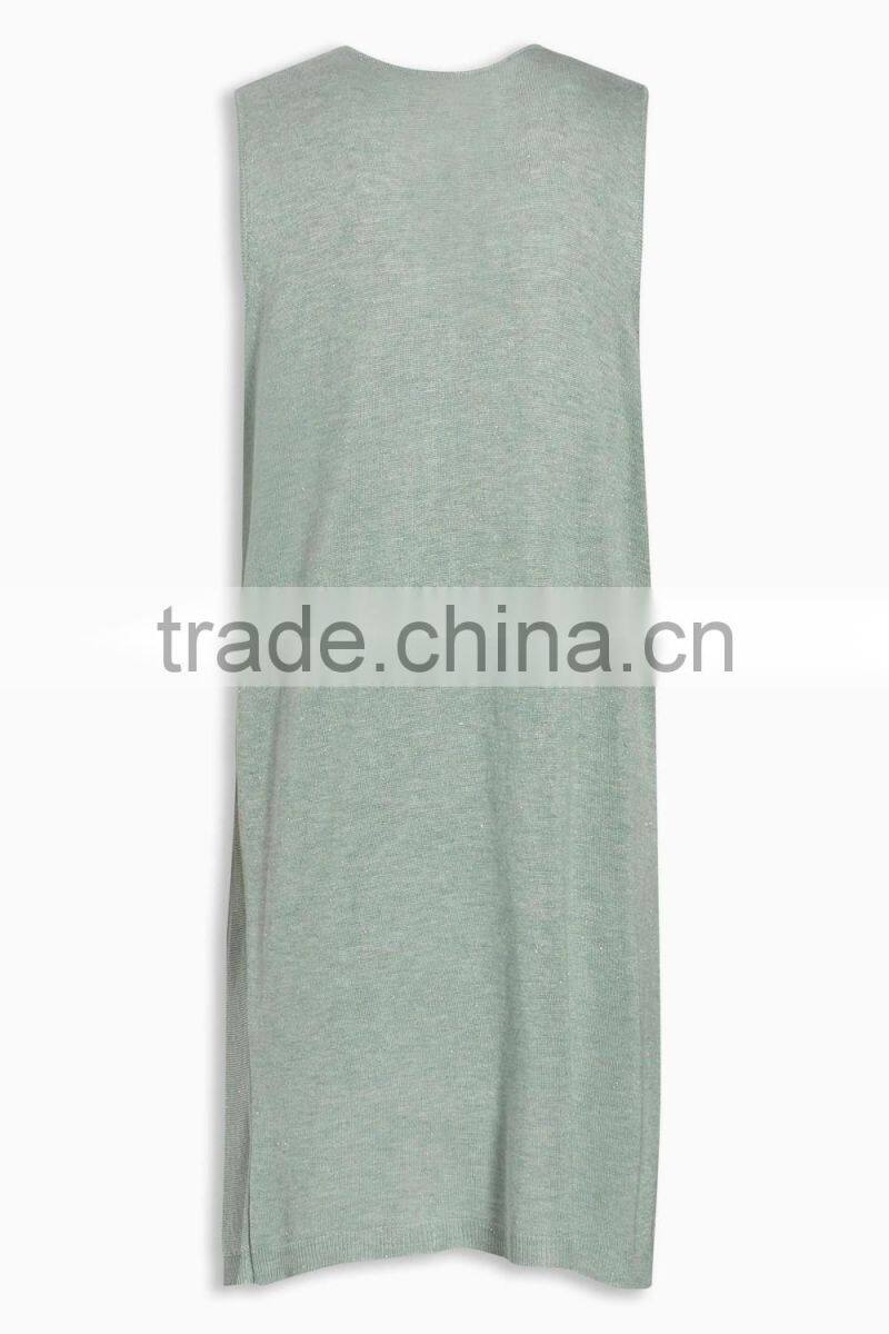 2016 Smart Sleeveless Sparkle-Yarn Cardigan With Waterfall Front HSC8007