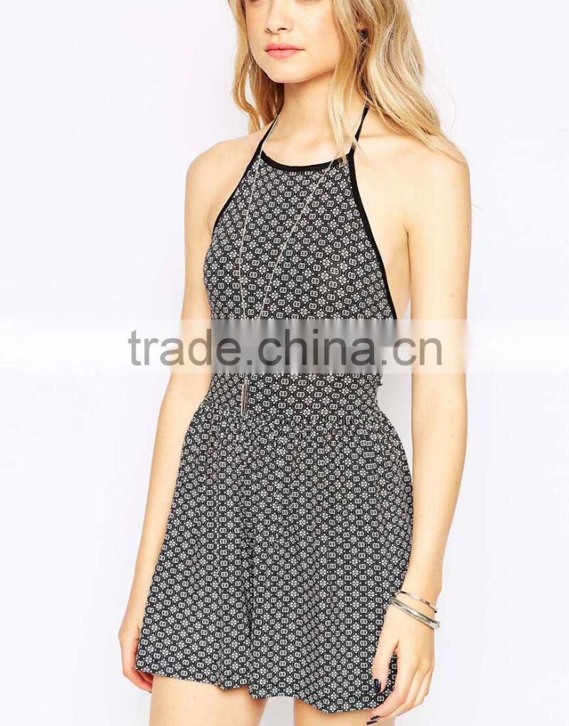 2015 fashionable hot sale OEM customized Halter ladies Romper in Print