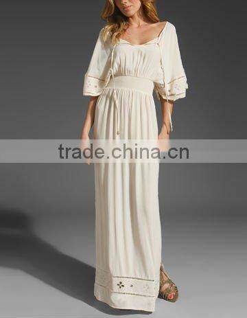 12DR031 Casual Spring and Autumn new design Maxi ivory ladies dresses