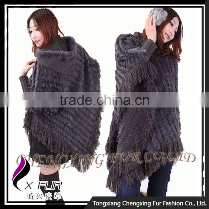 CX-B-37A Fashion Custom Women Sweater Large Rabbit Fur Cape Poncho Shawl