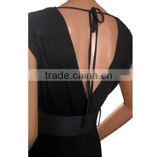 Women Plus Size Slim Black Color Block Long Maxi Plus SIze Dress