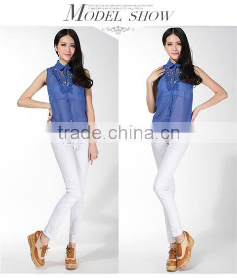 New Design Sleeveless See Through Royal Chiffon Tops