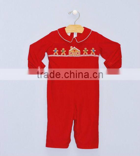 Baby Boys Red Smocked Snowny Long Romper