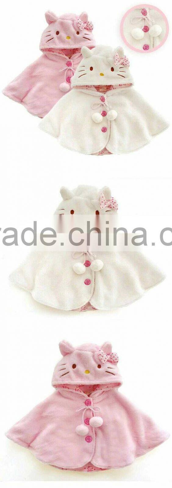 Latest 100%cotton design kids cartoon cape with hood coat white baby girls cloak coat