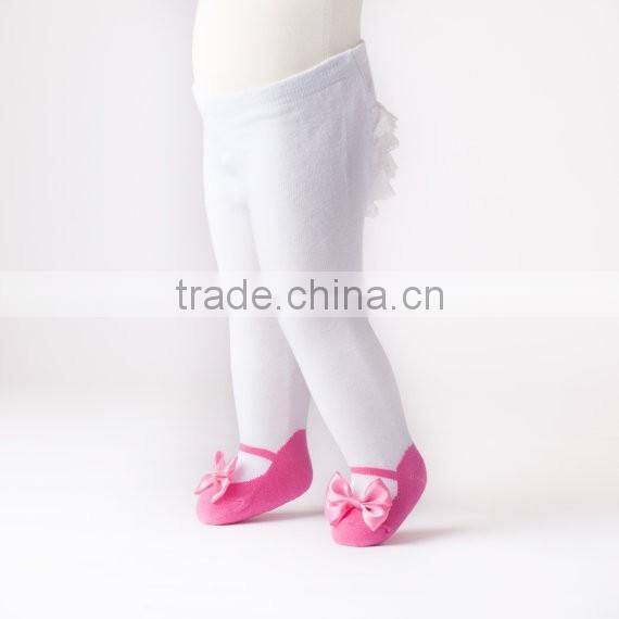 Ruffle bum baby tights with Mary Jane bow shoes bubble gum pink cotton leg warmer for baby