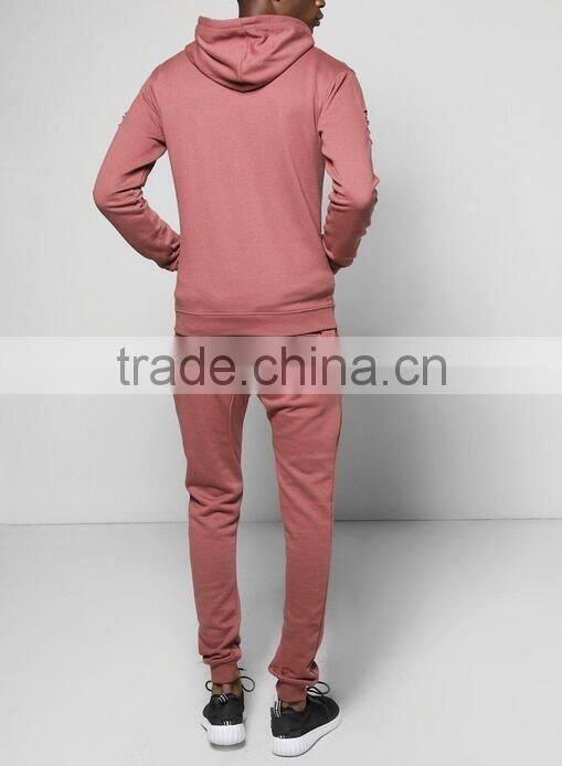 Mens distressed tracksuit slim fit tracksuit custom logo tracksuit