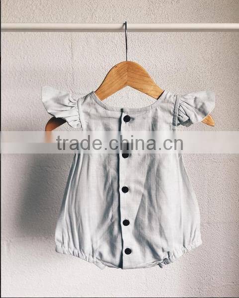 Wholesale Boutique Summer Baby Clothes Flutter Sleeve Stripes Linen Romper