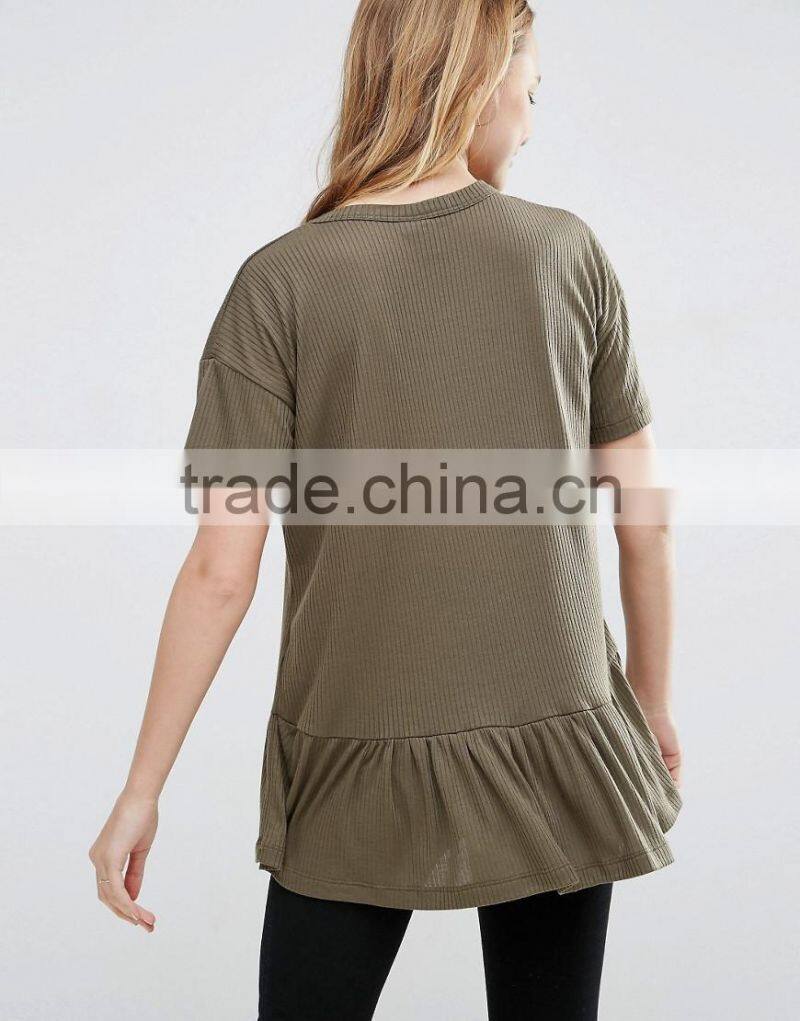 fashion t shirt wholesale, t shirt ruffle hem, blank t shirt