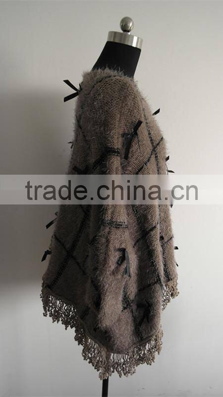 2014 Fashion ladies fancy knitted poncho pullover