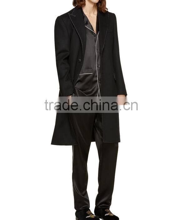 Black with white pipping men silk pajamas wholesale satin night wear