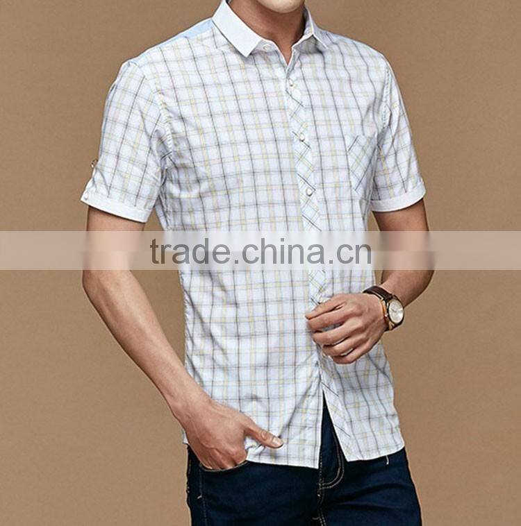 Short Sleeve Cotton Plaid Shirts For Mens