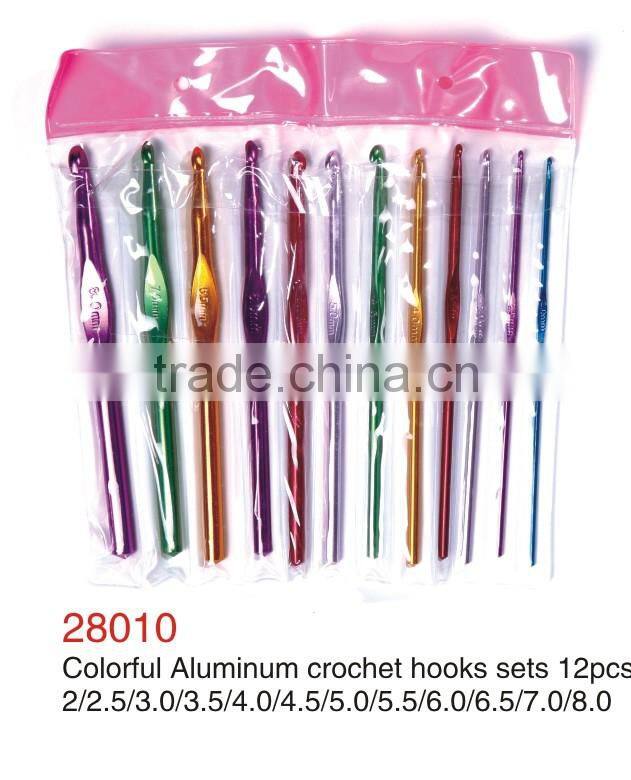 D&D colorful aluminun crochet hooks knitting needle sets 12pcs from 2mm to 8.0mm