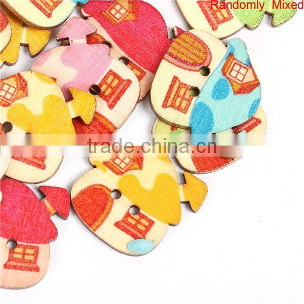 Wood Sewing Buttons Scrapbooking 2 Holes House At Random Mushroom Pattern