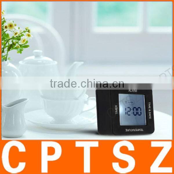 Multi-functional Digital 4 Sided Rotating Alarm Clock Timer Calendar Display Time Date Temperature