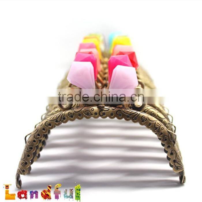 12.5cm 5 inch Bronze Round Candy Diamond Kiss Lock Metal Handbag Frame