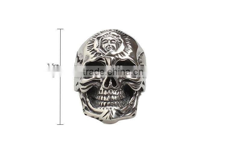 Hot Retro Titanium Steel Jewelry Punk Skull Ring Personality Exaggerated Double-Headed Face Ring
