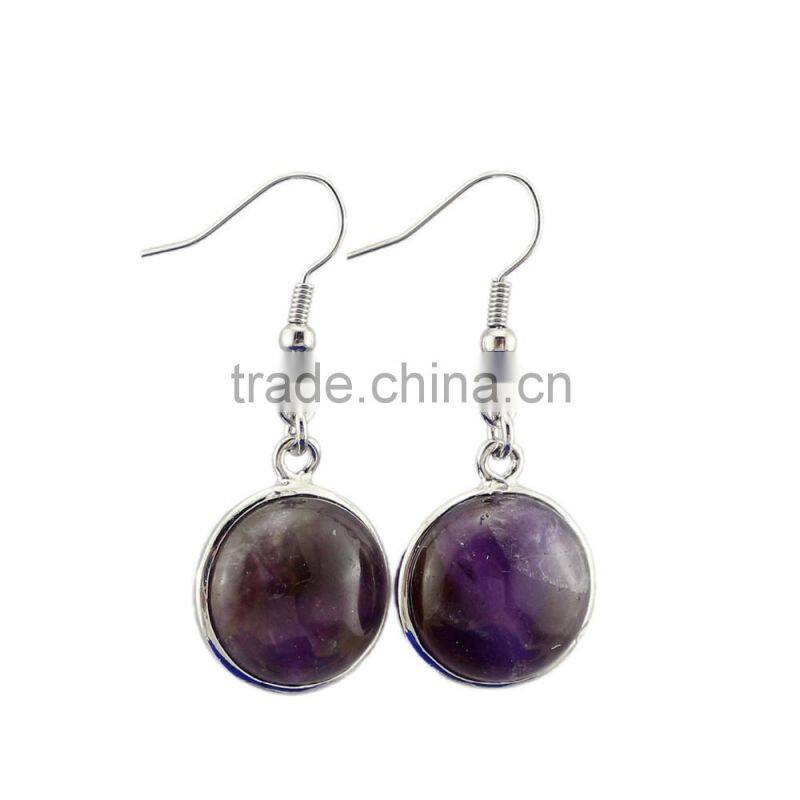 Turquoise Gold Dust Crystal Amethyst Natural Stone Round Drop Earrings