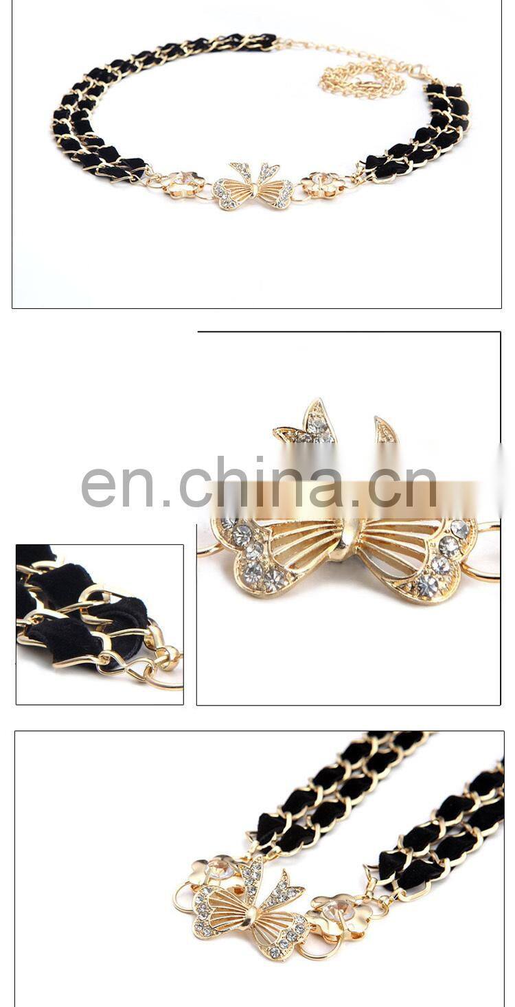 2015 New Design Women Metal Butterfly Diamond Decoration Skirt Waist Chain