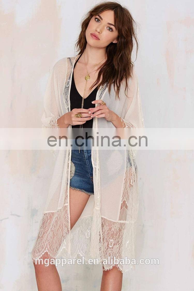 china supplier fashion summer white open front women sexy long lace kimono cardigan