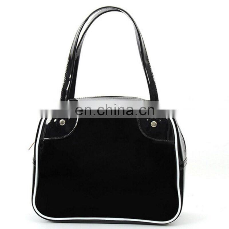 Women Fashionable Small Black Printed Vinyl Handbag