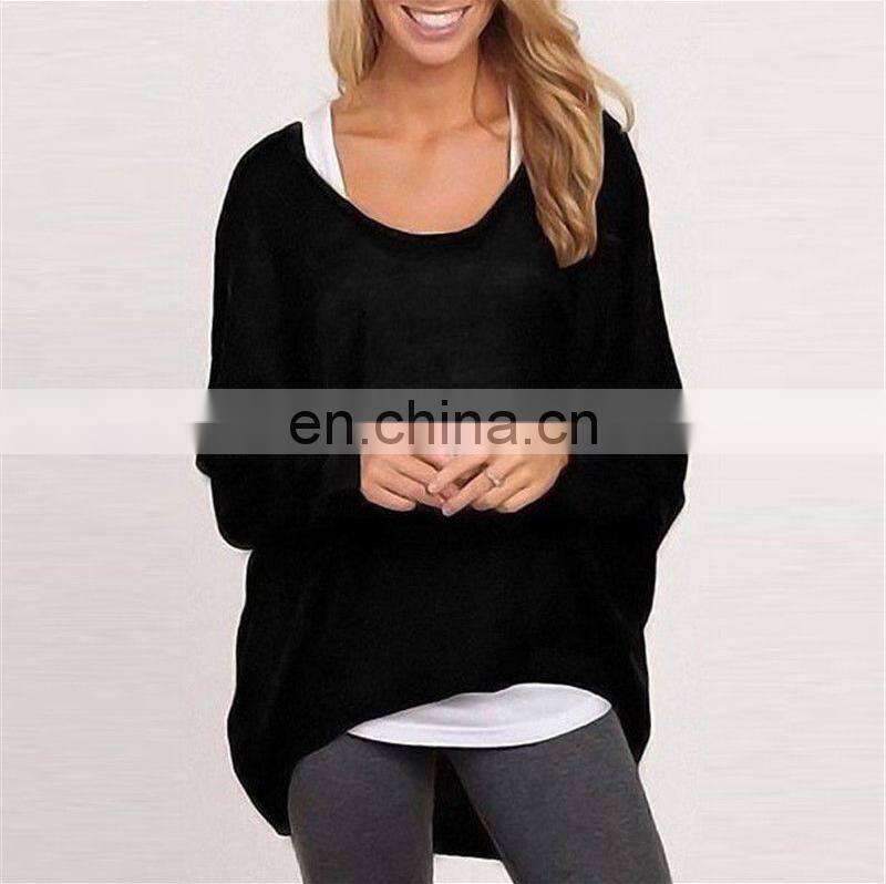 China Manufacturing Polyester/Cotton Blend Fashion Ladies Long Sleeve Pullover Top Loose Casual Blouse Tshirts