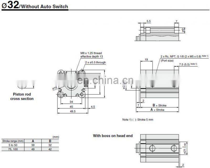 Non-rotating Rod Double Acting Single Rod 32 mm diameter 30 stroke CQ2KB32-30DZ Pneumatic Air Compact Cylinders