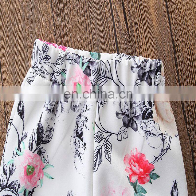 Newest Design Kids Sets Pink Slip Top And Flower Long Trousers Backless Summer Kids Girl Outfits