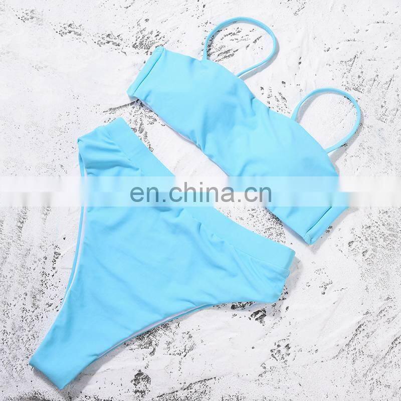 Hot Badpak Bikini Mujer 2019 Leopard Bandeau Bikini High Waist Swimsuit Separate May Neon Swimwear Female Women's Swimming Suit