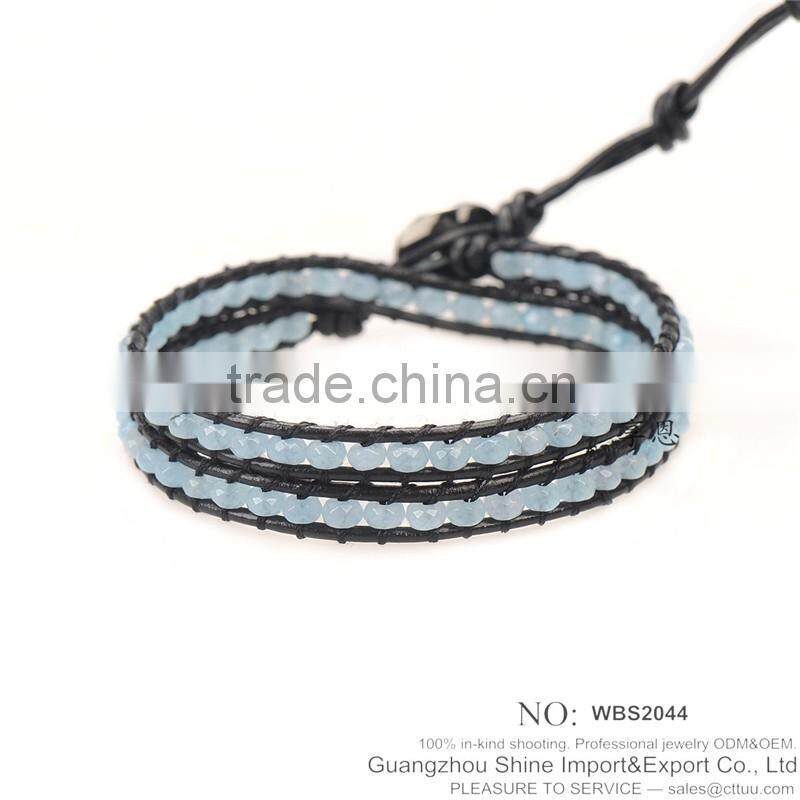 WBS2045 2016 Custom leather bead bracelet wholesale Glass bead bracelet